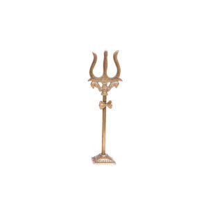 Trishul (Trident) Damru With Stand Brass Statue || Brass Damru Trishul on Stand Show Piece Decoration Items for Pooja, Home Temple, Office, Mandir, Shiva, Durga Temples ((9*2.5*3 Cm))