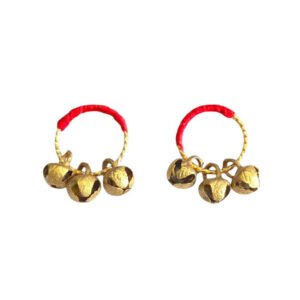 Pure Brass Ghungroos Red Kadi, Clapping Finger Ring for Bhajan, Unsiex Adult Gifting Small Bells Lord Godess Pooja Aarti & All Religious Celebration