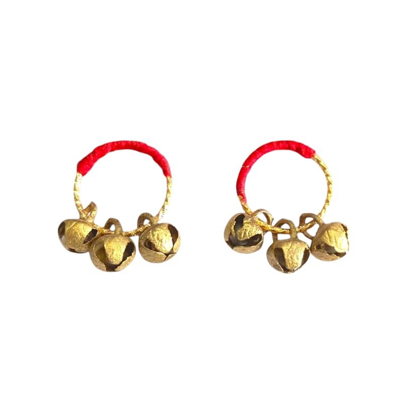 Pure Brass Ghungroos Red Kadi, Clapping Finger Ring for Bhajan, Unsiex Adult Gifting Small Bells Lord Godess Pooja Aarti & All Religious Celebration