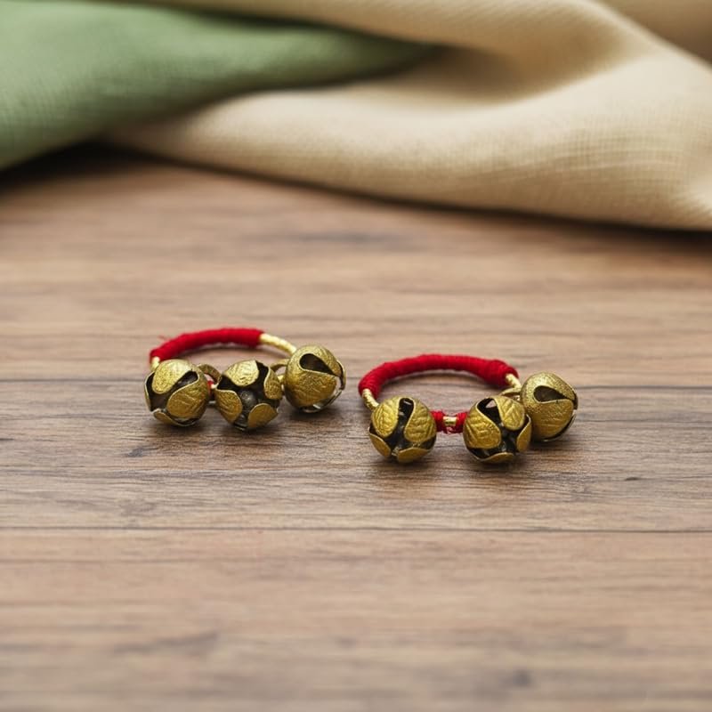 Pure Brass Ghungroos Red Kadi, Clapping Finger Ring for Bhajan, Unsiex Adult Gifting Small Bells Lord Godess Pooja Aarti & All Religious Celebration - Image 2