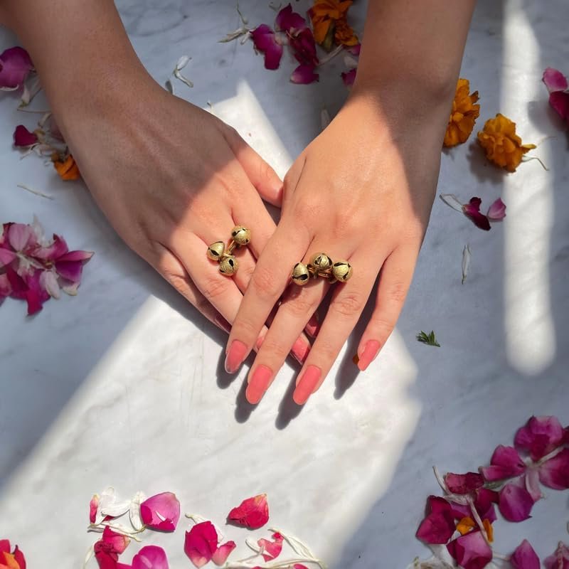 Pure Brass Ghungroos Red Kadi, Clapping Finger Ring for Bhajan, Unsiex Adult Gifting Small Bells Lord Godess Pooja Aarti & All Religious Celebration - Image 3