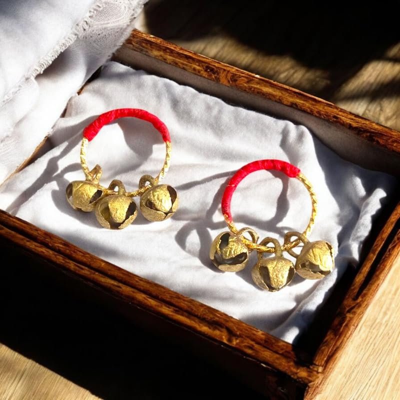 Pure Brass Ghungroos Red Kadi, Clapping Finger Ring for Bhajan, Unsiex Adult Gifting Small Bells Lord Godess Pooja Aarti & All Religious Celebration - Image 6