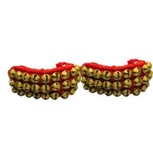 Brass 3 line Red Pad Ghungroo Bells || Indian Professional Handmade Dancing Ghungru Pads Pair Perfect for Bharatanatyam and Classical Indian Dance Accessories (3 Line pad (30+30) Bells)