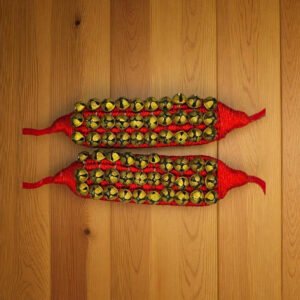 Alternative view of Brass 3 line Red Pad Ghungroo Bells || Indian Professional Handmade Dancing Ghungru Pads Pair Perfect for Bharatanatyam and Classical Indian Dance Accessories (3 Line pad (30+30) Bells)