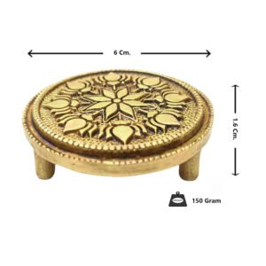 Alternative view of Brass Round Lotus Embossed Design Mandir Pooja Chowki ||Brass Gold Antique Finish Kamal Design Chowki for Home Pooja Mandir (6 * 6 * 1.6)