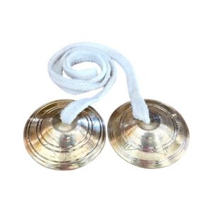 Alternative view of 100% Pure Bronze Kartal || Embedded Lotus Design On Outside Of Curved Khanjri || Original Kansa Manjira || Bell Metal Cymbals, Pooja, Arati Musical Instrument (6.5 * 6.5)