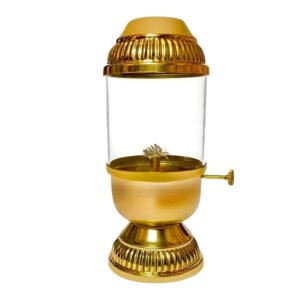 Brass Diya Oil Lamp Lanterns with Borosilicate Glass Cover, Adjustable Bati Knob, Wick Lifting Screw Lever, Wick Included || Akhanda Jyoti Deepak for Pooja
