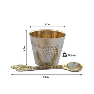Alternative view of Brass Antique Panchpatra Set with Achamani | Indian Traditional Handcraft Panchpatra with Spoon for Pooja, Temple, Diwali (4cm)