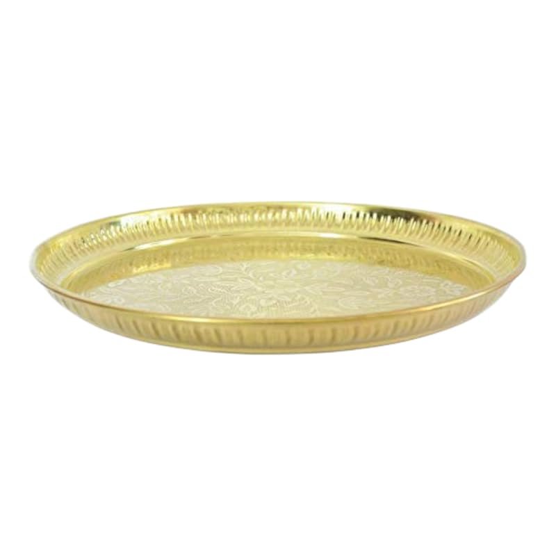 Pure Brass Flower Embossed Design Pooja Plate || Brass Pooja Thali (11 Inch Diameter) - Image 2