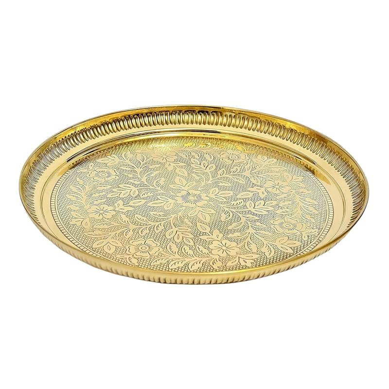 Pure Brass Flower Embossed Design Pooja Plate || Brass Pooja Thali (11 Inch Diameter) - Image 4