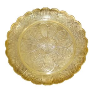 Alternative view of Pure Brass Flower Embossed Design Pooja Plate, Puja Thali (10 Inch Diameter)