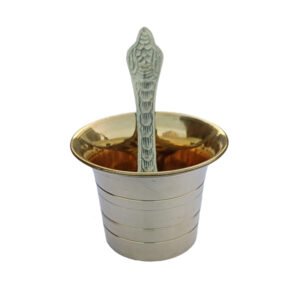 Brass Panchpatra Set with Achamani, Indian Traditional Handcraft Panchpatra with Spoon for Pooja, Temple, Diwali (6cm)