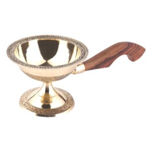 Brass Loban Dhoop Dani Kapoor Stand with Wooden Handle Sambrani Incense Holder for Pooja ((Diamension 9 * 3.5 * 2.75), 1)