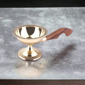 Alternative view of Brass Loban Dhoop Dani Kapoor Stand with Wooden Handle Sambrani Incense Holder for Pooja ((Diamension 9 * 3.5 * 2.75), 1)