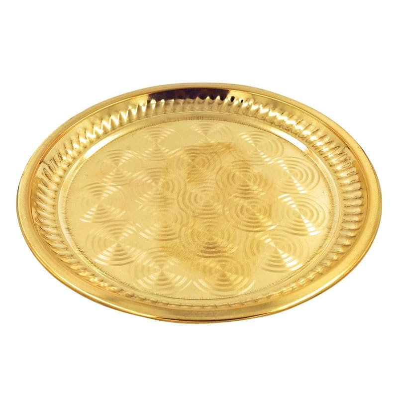 Embossed Design Pure Brass Pooja Plate/Thali for Puja, Aarti, Home Decoration & Traditional Gift (10 inch Diameter)