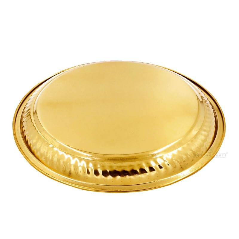 Embossed Design Pure Brass Pooja Plate/Thali for Puja, Aarti, Home Decoration & Traditional Gift (10 inch Diameter) - Image 4