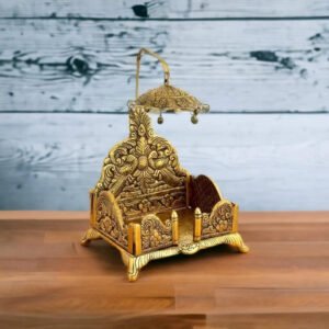 Metal Singhasan Antique Metal Singhasan for Lord Krishna Idols - Gold Plated Ladoo Gopal Pooja Chowki for Temple Mandir Puja (26 cm)