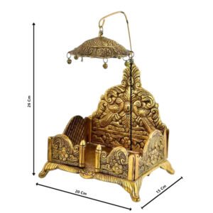 Alternative view of Metal Singhasan Antique Metal Singhasan for Lord Krishna Idols - Gold Plated Ladoo Gopal Pooja Chowki for Temple Mandir Puja (26 cm)