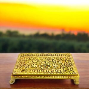 Alternative view of Premium Brass Antique Finish ChowkI in Square Shaped || Handcrafted Embossed Designed Chawki Peetha Peeta God's Stool for Home Pooja Mandir(14 * 8 * 2.5 CM)