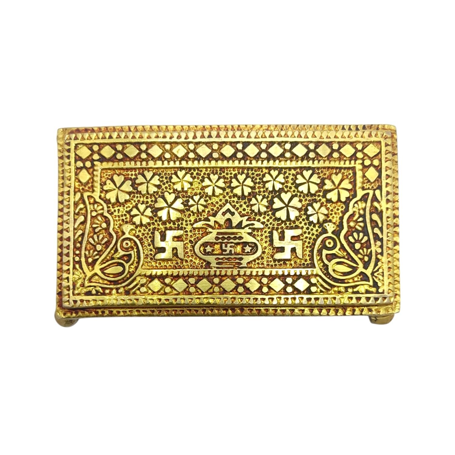 Premium Brass Antique Finish ChowkI in Square Shaped || Handcrafted Embossed Designed Chawki Peetha Peeta God's Stool for Home Pooja Mandir(14 * 8 * 2.5 CM) - Image 3