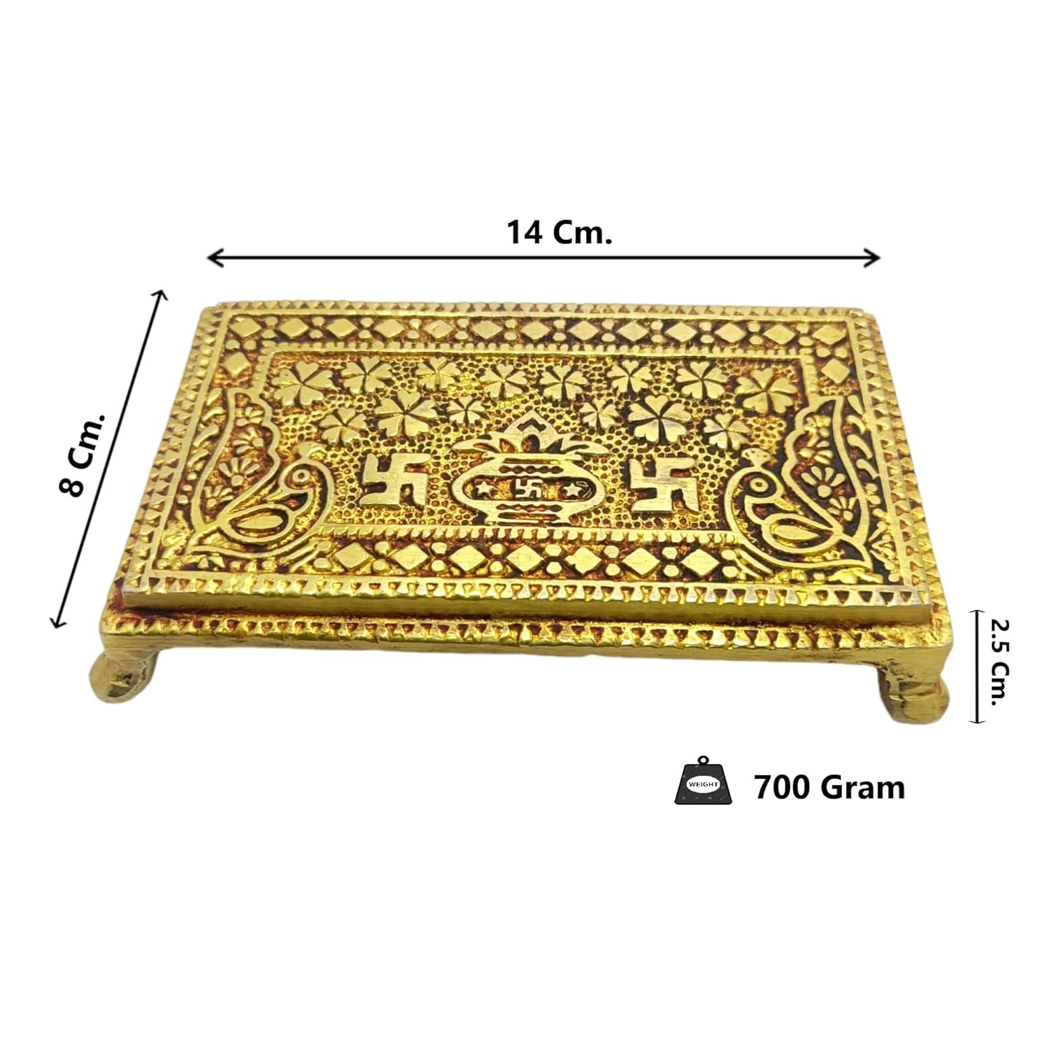Premium Brass Antique Finish ChowkI in Square Shaped || Handcrafted Embossed Designed Chawki Peetha Peeta God's Stool for Home Pooja Mandir(14 * 8 * 2.5 CM) - Image 4