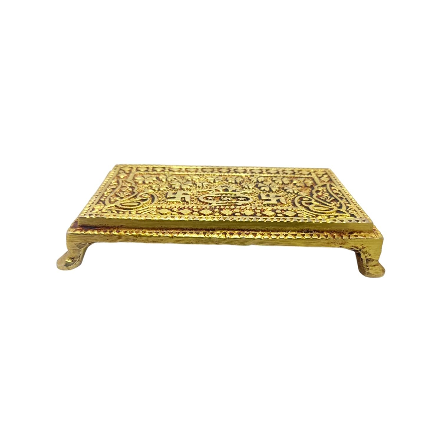 Premium Brass Antique Finish ChowkI in Square Shaped || Handcrafted Embossed Designed Chawki Peetha Peeta God's Stool for Home Pooja Mandir(14 * 8 * 2.5 CM) - Image 5