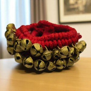 Handmade Indian Kathak Dancing Brass Ghungroo with Red Cotton String Pair Standard 1.6 cm Size Bells Classical Dance Accessories || Dancing Instrument || Anklet (12+12 Red 1 Line)