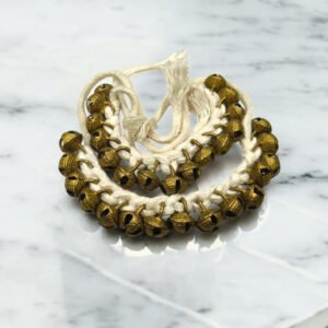 Handmade Indian Kathak Dancing Brass Ghungroo with White Cotton String Standard Size Bells Classical Dance Accessories || Anklet (1.6 Cm,1 Line,15+15 Pair)