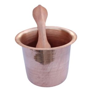 Copper Panchpatra Set with Achamani | Indian Traditional Handcraft Panchpatra with Spoon for Pooja, Temple, Diwali (4cm)