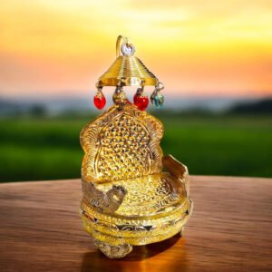 Brass Antique Singhasan for Lord Krishna Idols || Brass Gold Plated Ladoo Gopal Pooja Chowki for Temple Mandir Pooja (27 * 18.5 * 14 * 11)