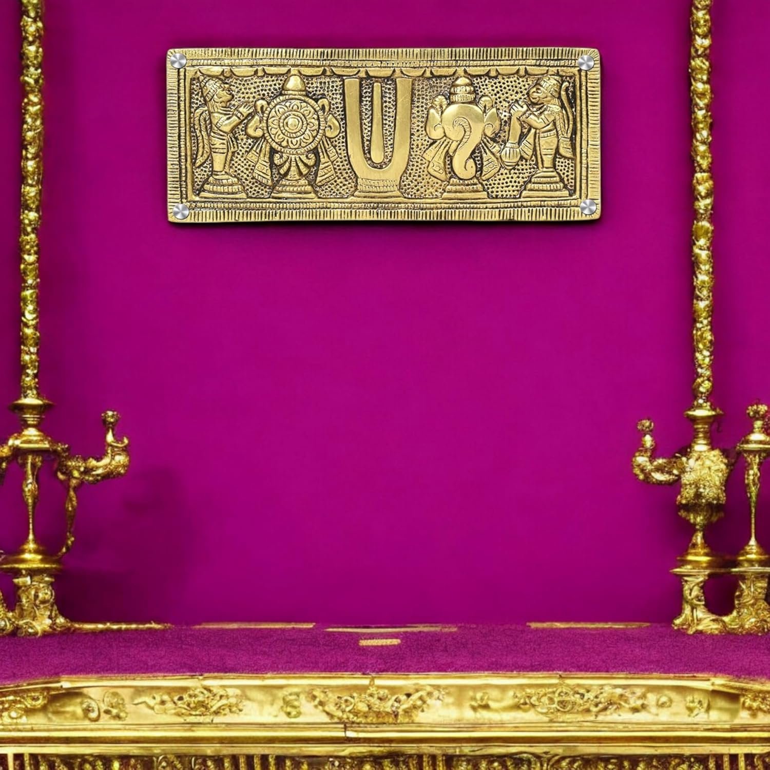 Brass Shankh Chakra Namah with Hanuman and Garuda Wall Hanging Plate || Idol & Figurine || Decorative Showpiece for Home, Office & Room (7.75 * 3 * 0.3 in) - Image 2