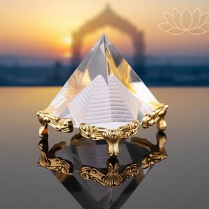 Feng Shui Vastu Crystal Pyramid Yantra with Gold Stand Legs for Positive Energy Generator, Money, Wealth, Vastu Correction, Good Luck & Prosperity, Decorative Showpiece & Gifts (4 cm)