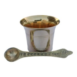 Alternative view of Brass Panchpatra Set with Achamani | Indian Traditional Handcraft Panchpatra with Spoon for Pooja, Temple, Diwali (4cm)