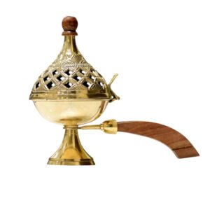Brass Dhoop Dani with Wooden Handle || Loban Burner with Handle (23 * 21.5 * 11.5IN)