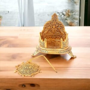 Alternative view of Metal Singhasan Oval Shape Metal Singhasan Oval Shaped for Lord Krishna Idols - Gold Plated Ladoo Gopal Pooja Chowki for Temple Mandir Puja (20 cm)