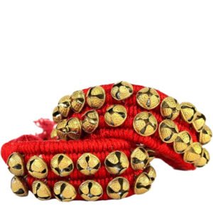 Brass Ghungroo (20 + 20) 2 Line with Cushion Pads Pair || Red Pad Ghungroo 1.8 Cm Bell Size for Bharatanatyam and Classical Dance