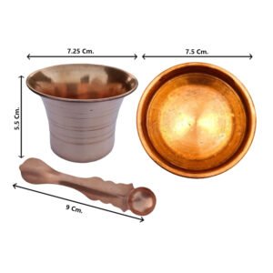 Alternative view of Copper Indian Traditional Handcraft Panchpatra with Spoon & Plate || Panchpatra Set with Achamani & Thali for Pooja, Temple, Diwali (5.5cm)