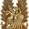 Brass Metal Radha Krishna Idol Statue with Diya Peacock Design Figurine Temple Pooja Showpiece for Home Décor and Decorative Gift