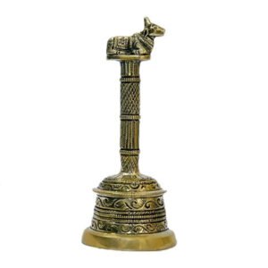 Alternative view of Pooja Bell with Nandi Sitting On Top| Pure Brass Antique Design Nandi Ganti| Ideal for Pooja Aarti, Daily Worship, and Gifts (6 inches Height)