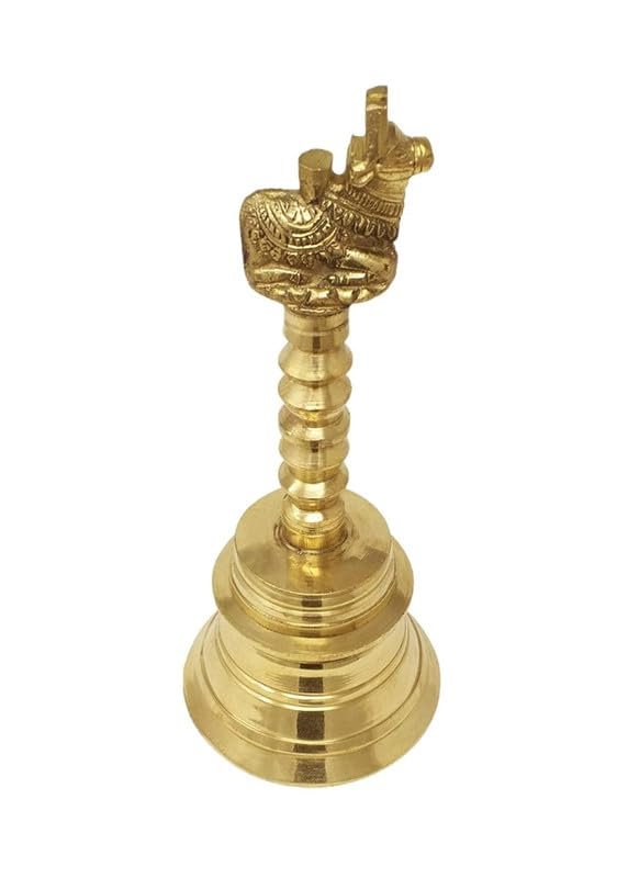 Pooja Bell with Nandi Sitting On Top| Pure Brass Antique Design Nandi Ganti for Pooja Aarti, Daily Worship, and Gifts (6 inches Height) - Image 2