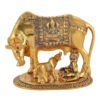 Brass Metal Kamdhenu Cow with Calf and Gopal Idol Showpiece for Home Décor and Decorative Gift (9 Inches Length)
