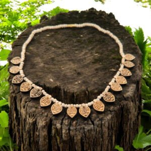 Alternative view of Original Tulsi Sri_Radha Name Mahamantra 16 Pan Shape Small Locket Kanthi || Handmade Natural Mala Manufacturing in Vrindavan