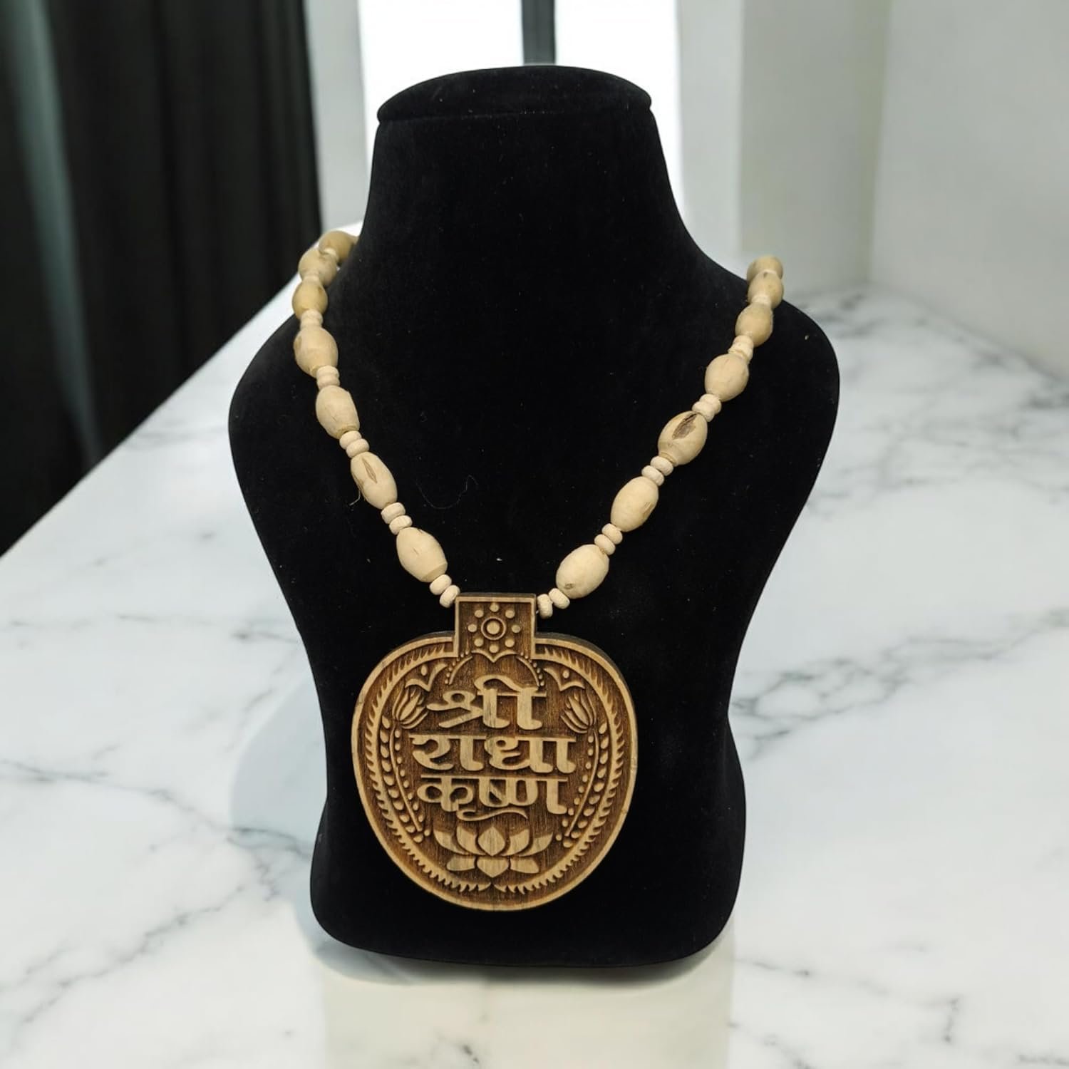 Original Tulsi kanthi with Sri_Radha_Krishna Name Big Locket ||Handmade Netural Tulsi Kanthi Manufacturing in Vrindavan - Image 2