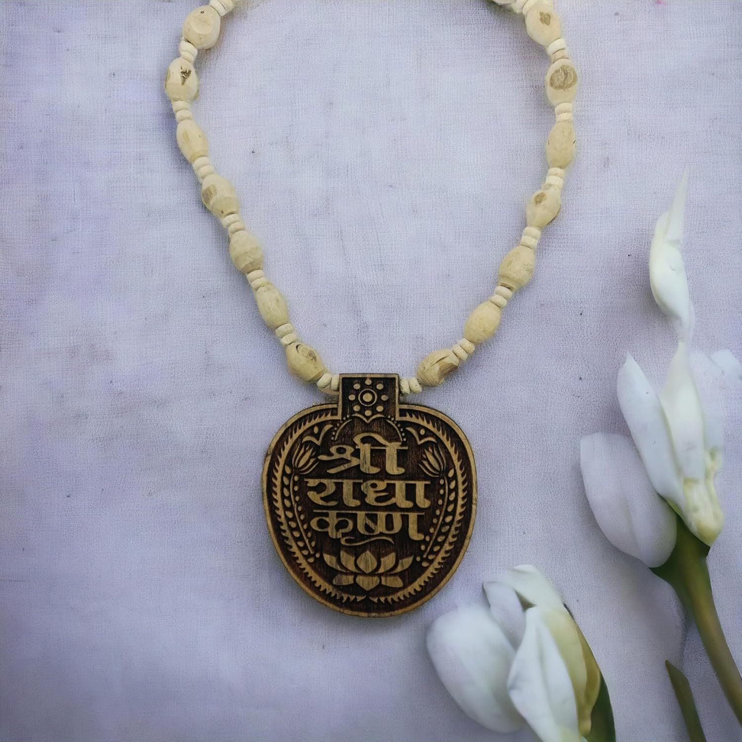 Original Tulsi kanthi with Sri_Radha_Krishna Name Big Locket ||Handmade Netural Tulsi Kanthi Manufacturing in Vrindavan - Image 3