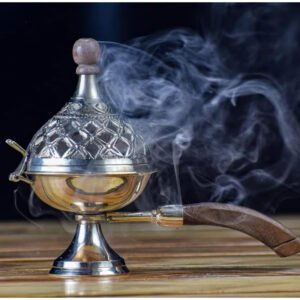 Brass Dhoop Dani with Wooden Handle || Loban Burner for Pooja & Home Decor (23 * 21.5 * 11.5IN)