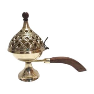 Alternative view of Brass Dhoop Dani with Wooden Handle || Loban Burner for Pooja & Home Decor (23 * 21.5 * 11.5IN)