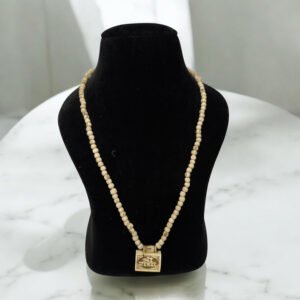 Alternative view of Original Tulsi Round Beads Kanthi with Sri Radha Antique_Bhaktmal Small_Size_Locket || Handmade Netural Kanthi Manufacturing in Vrindavan