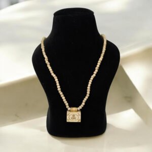 Alternative view of Original Tulsi Round Beads Kanthi with Sri_Ram Bhaktmal Small_Size_Locket || Handmade Natural Kanthi Manufacturing in Vrindavan